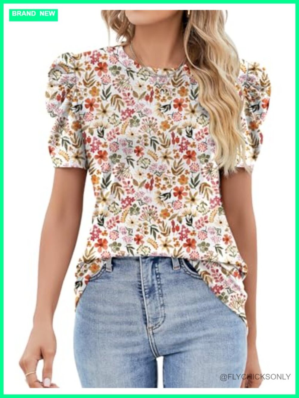 Ivicoer Puff Short Sleeve Blouse for Women Lace Eyelet Top Summer Crewneck